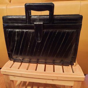 Vintage 80s Black Eel Skin Leather Satchel/Briefcase Tablet/Laptop Bag